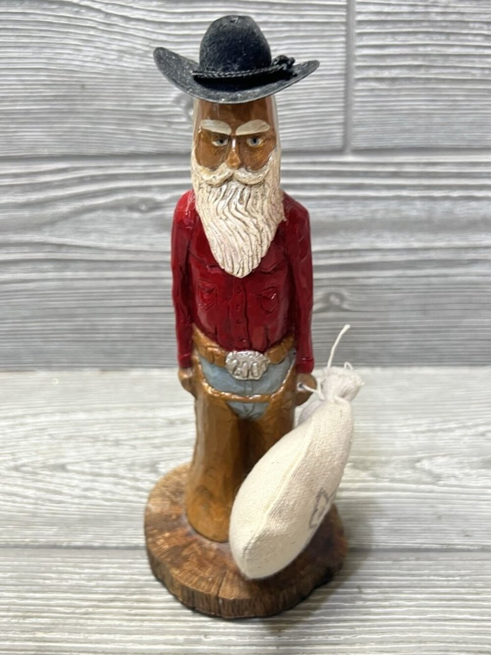 Cowboy Santa Claus Rustic Wood Carved Olde World St. Nicks Earl Warner 7.5”